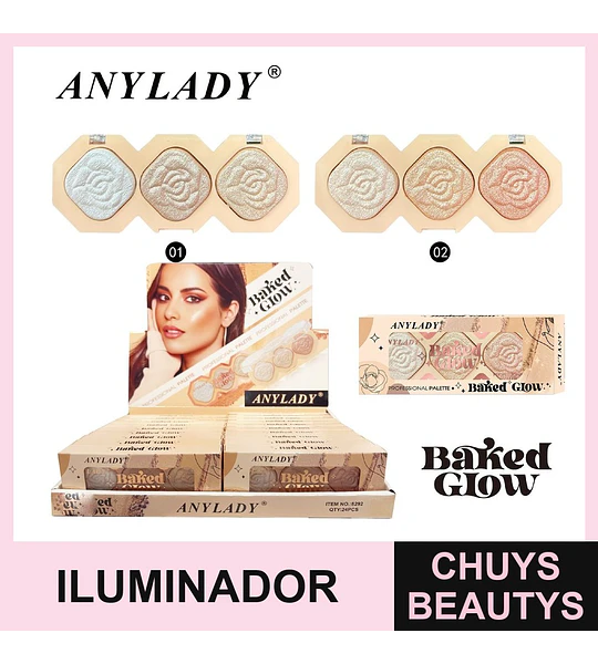 Paleta de iluminadores Anylady Baked Glow con 3 tonos para un brillo radiante
