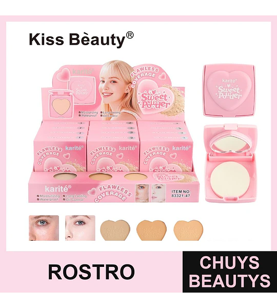 Polvo Compacto Kiss Beauty Sweet Powder Cobertura Impecable Larga Duración