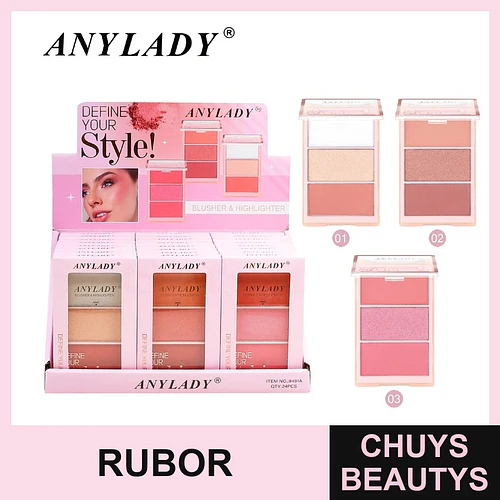 Paleta de Rubor e Iluminador 3 en 1 AnyLady Define Your Style - Chuys Beautys | Chuys Beautys