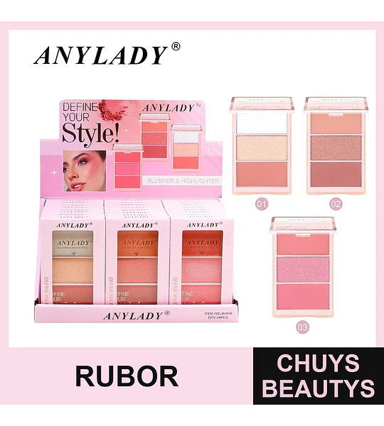 Paleta de Rubor e Iluminador 3 en 1 AnyLady Define Your Style