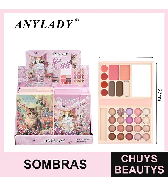 Paleta de Maquillaje Completa ANYLADY Cat Cute con Sombras, Rubor y Más