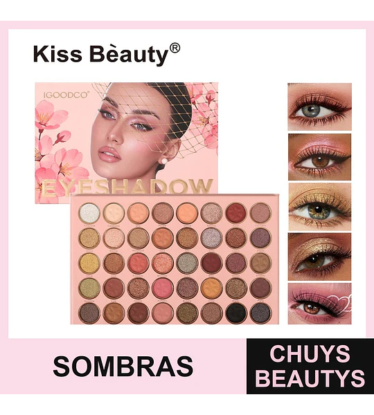 Paleta de Sombras de Ojos Kiss Beauty con 40 Tonos Mate y Brillantes