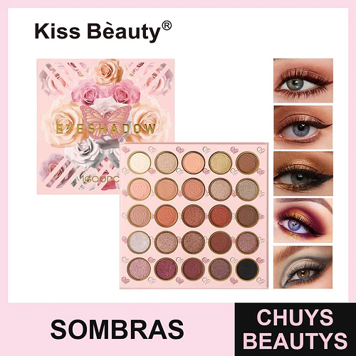 Paleta de Sombras de Ojos Kiss Bèauty con 25 Tonos Rosas y Neutros - Chuys Beautys | Chuys Beautys