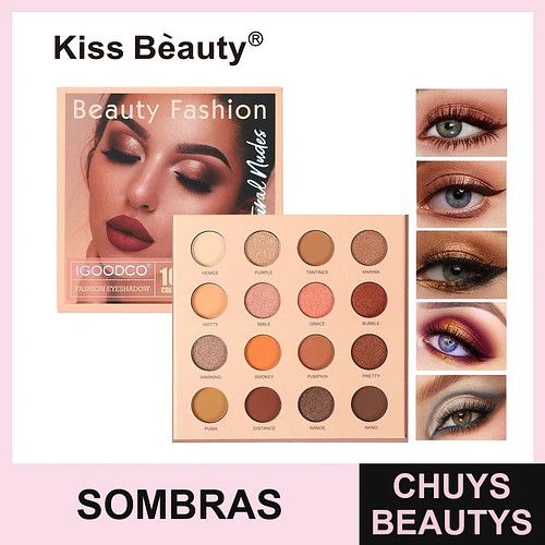 Paleta de Sombras de Ojos Kiss Beauty 16 Tonos Nudes Naturales - Chuys Beautys | Chuys Beautys