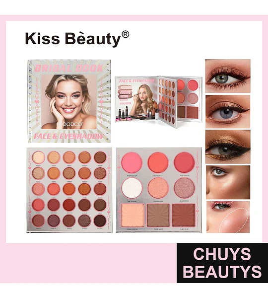 Paleta de Maquillaje Completa Kiss Beauty Bridal Book Rostro y Ojos