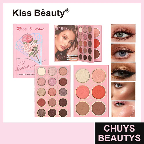 Paleta de Maquillaje Completa Tonos Rosa y Nude Kiss Bèauty para Ojos y Rostro - Chuys Beautys | Chuys Beautys