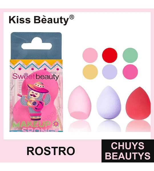 Set de esponjas de maquillaje Kiss Bèauty para aplicación de base y corrector