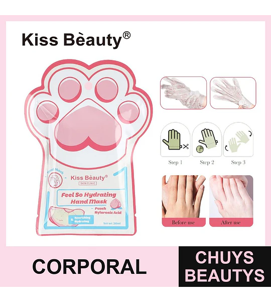 Mascarilla hidratante para manos Kiss Bèauty con durazno y ácido hialurónico