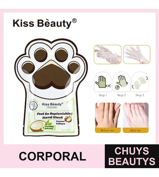 Mascarilla de Manos Kiss Beauty Replenishing con Coco y Colágeno