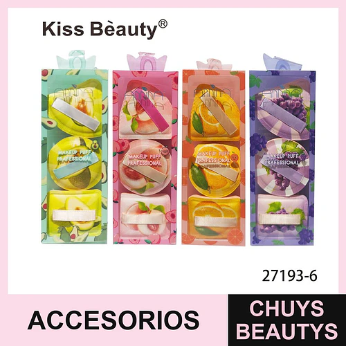 Set de 3 Esponjas de Maquillaje Profesionales con Diseño Frutal Kiss Beauty - Chuys Beautys | Chuys Beautys