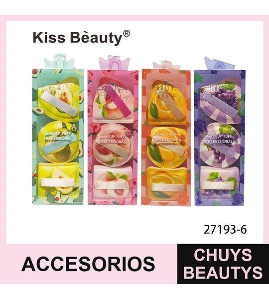 Set de 3 Esponjas de Maquillaje Profesionales con Diseño Frutal Kiss Beauty
