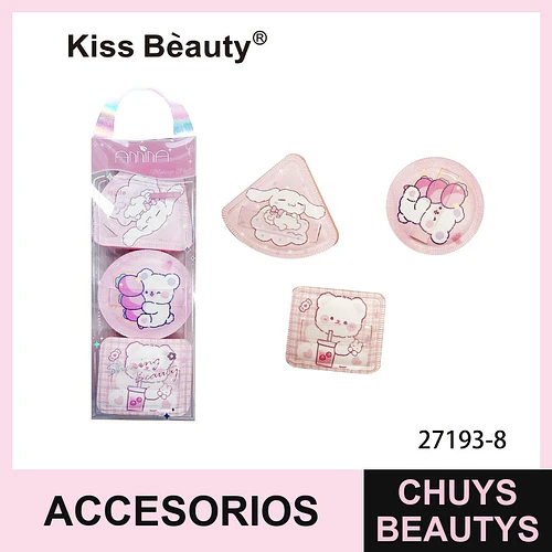 Set de esponjas de maquillaje suaves con diseños de personajes Kiss Bèauty - Chuys Beautys | Chuys Beautys