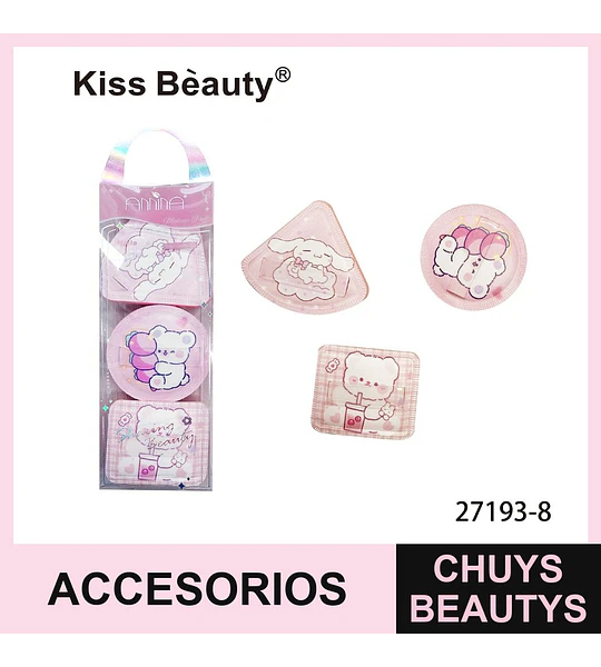 Set de esponjas de maquillaje suaves con diseños de personajes Kiss Bèauty
