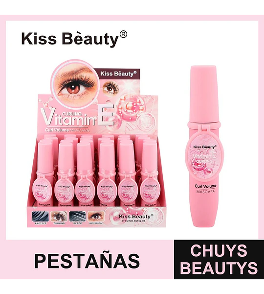 Máscara de Pestañas Kiss Bèauty Vitamin E Curling y Volumen Negro
