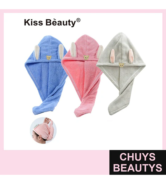 Toalla de pelo de microfibra Kiss Bèauty con diseño de orejas de conejo