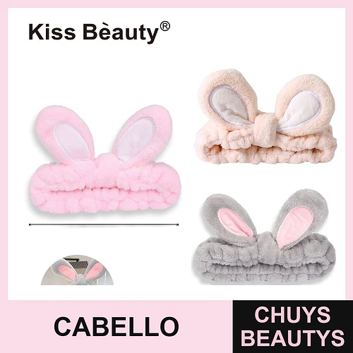 Cinta para el cabello de conejo suave Kiss Bèauty para rutina facial - Chuys Beautys | Chuys Beautys