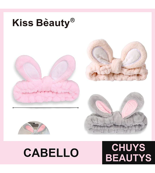 Cinta para el cabello de conejo suave Kiss Bèauty para rutina facial