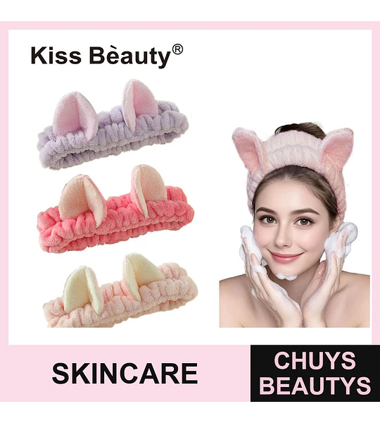 Cinta de pelo facial con orejas de gato suave Kiss Bèauty