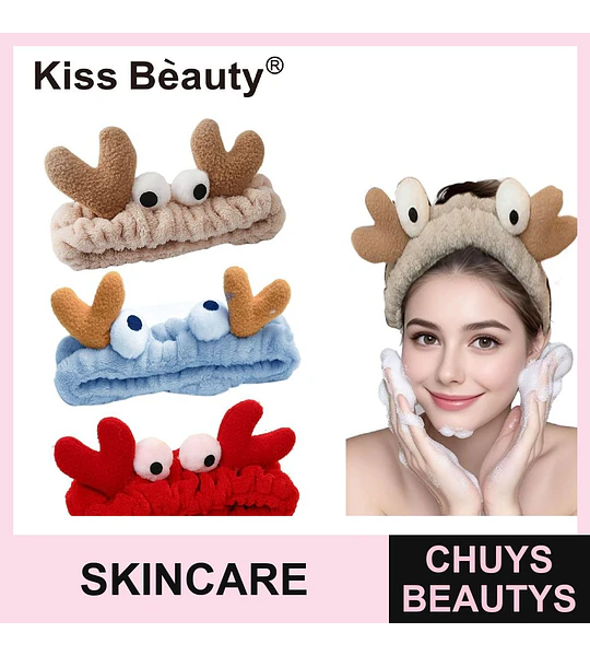 Diadema de felpa Kiss Bèauty para skincare con diseño de cangrejo