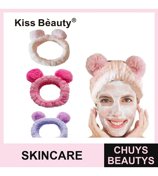 Diadema de felpa suave con orejas para rutina facial Kiss Bèauty