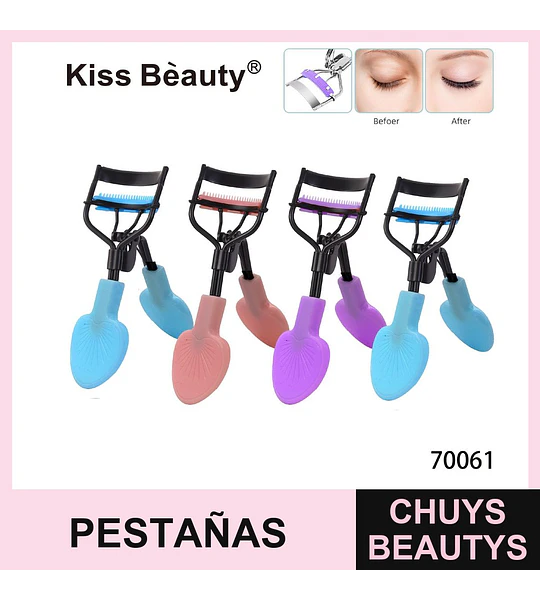 Rizador de pestañas con peine integrado Kiss Bèauty, colores surtidos