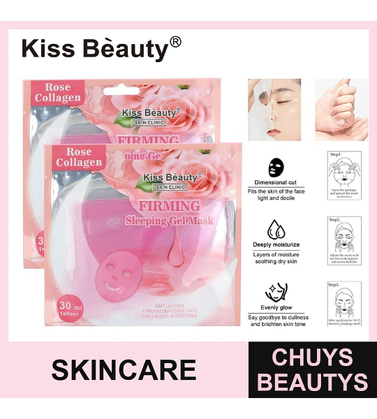 Mascarilla de Gel para Dormir Kiss Beauty Rose Collagen Reafirmante