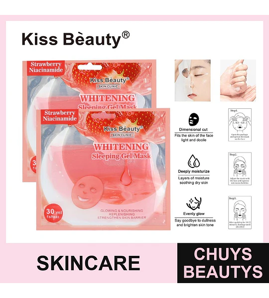 Mascarilla Facial Blanqueadora de Fresa y Niacinamida Kiss Beauty