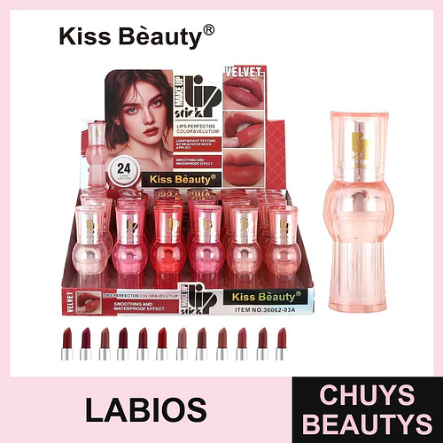 Labial Líquido Velvet Larga Duración Kiss Beauty Tonos Variados - Chuys Beautys | Chuys Beautys