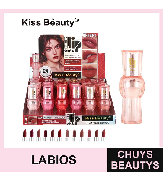 Labial Líquido Velvet Larga Duración Kiss Beauty Tonos Variados