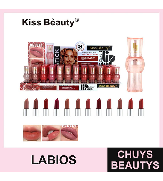 Labial Velvet Larga Duración Kiss Beauty 24 Horas