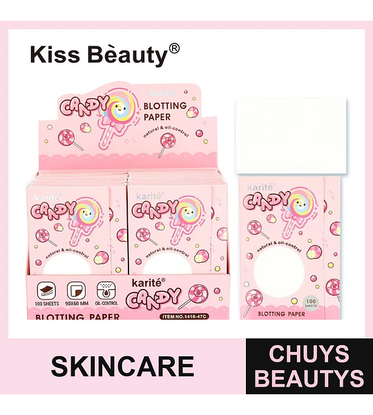 Papel absorbente facial Kiss Beauty Karité Candy para control de grasa