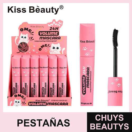 Máscara de Pestañas Kiss Beauty 24H Volumen Larga Duración a Prueba de Agua - Chuys Beautys | Chuys Beautys