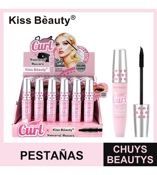 Máscara de Pestañas Rizadora Voluminizadora Kiss Beauty Curl Waterproof