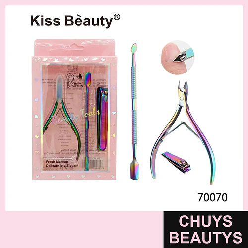 Set de Manicure y Pedicure Kiss Bèauty con 3 Herramientas Iridescentes - Chuys Beautys | Chuys Beautys