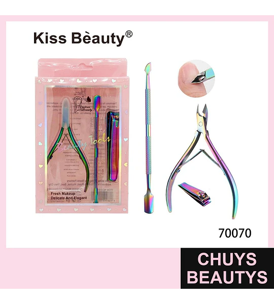 Set de Manicure y Pedicure Kiss Bèauty con 3 Herramientas Iridescentes