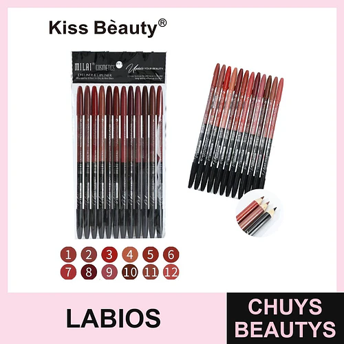 Delineadores de Ojos y Labios Larga Duración Kiss Beauty Milai, 12 Tonos - Chuys Beautys | Chuys Beautys