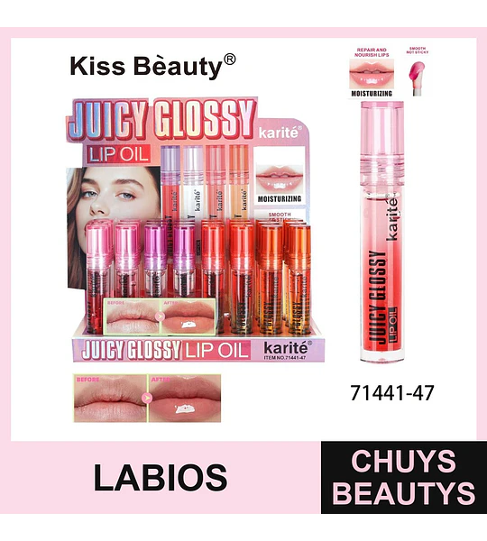 Aceite Labial Hidratante y Reparador Juicy Glossy Kiss Beauty Karité