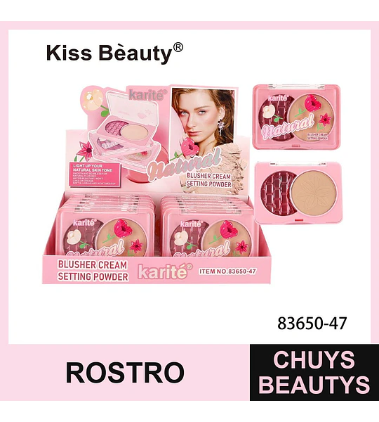 Rubor en Crema y Polvo Fijador Natural Karité para Tono de Piel Luminoso