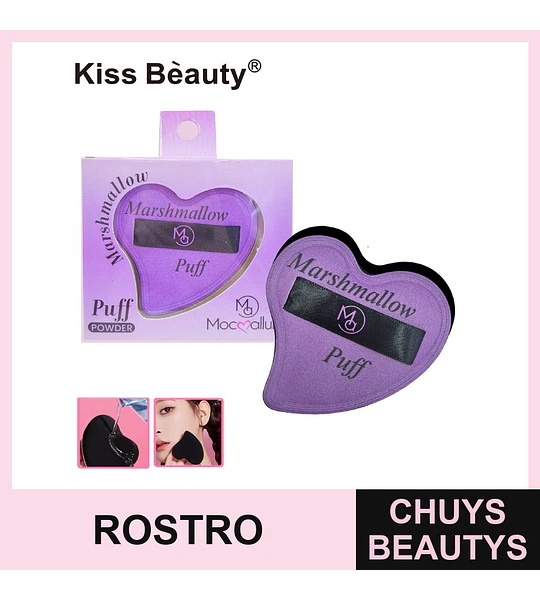 Borla de maquillaje Marshmallow Kiss Bèauty en forma de corazón para polvo y base