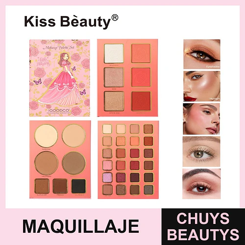 Set de Maquillaje Completo Kiss Bèauty con Paletas de Ojos, Rostro y Contorno - Chuys Beautys | Chuys Beautys