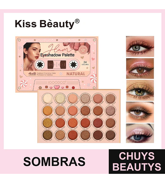 Paleta de Sombras Glam Natural de 24 Tonos Kiss Beauty