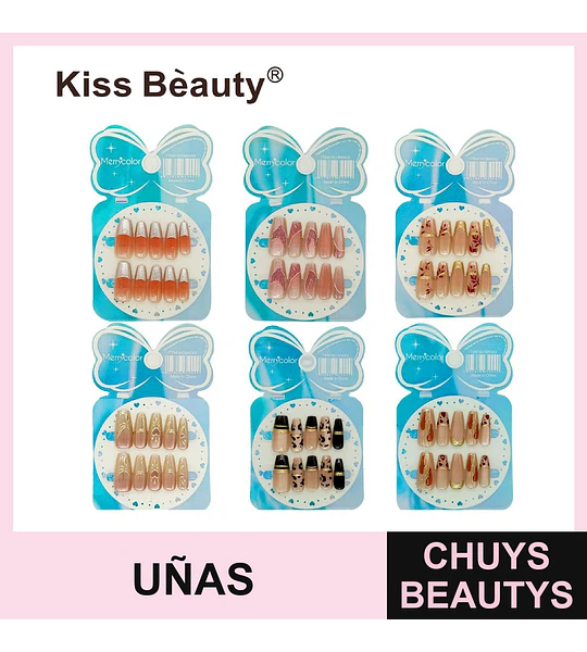 Set de 6 Diseños de Uñas Postizas Adhesivas Kiss Bèauty