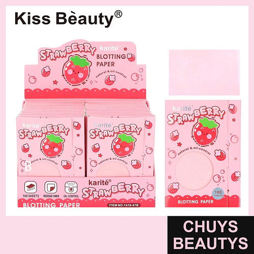 Papel absorbente de grasa Kiss Beauty Karité Fresa para control de brillo - Chuys Beautys | Chuys Beautys