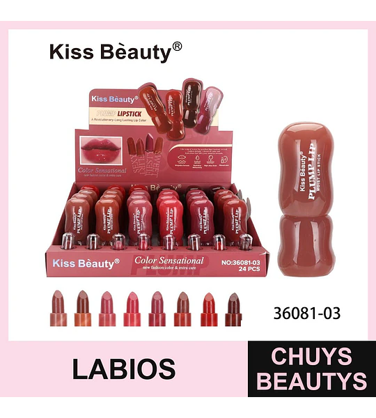 Labial Plump Lipstick Larga Duración Color Sensacional Kiss Bèauty