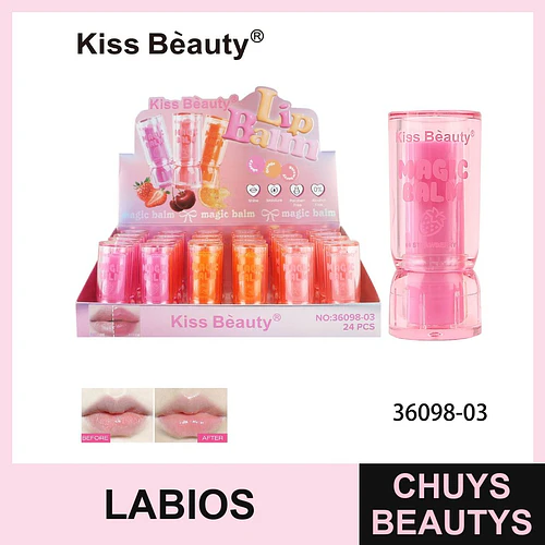 Display de 24 Bálsamos Labiales Mágicos Hidratantes Kiss Bèauty - Chuys Beautys | Chuys Beautys