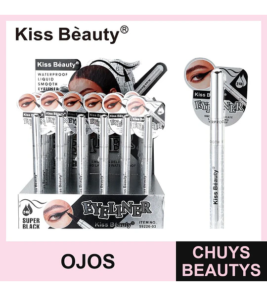 Delineador Líquido Waterproof Super Negro Kiss Beauty 24h