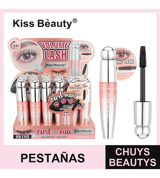 Máscara de Pestañas Kiss Bèauty Volume Lash Curl Max Waterproof 24HR