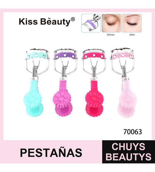 Rizador de Pestañas Metálico con Mango Floral Kiss Bèauty