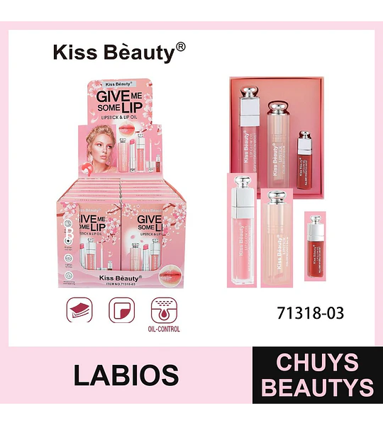 Kiss Beauty Set de Aceite Hidratante y Bálsamo Labial Color Revividor