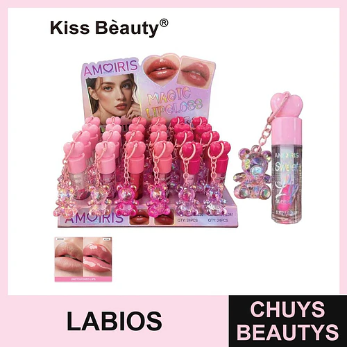 Brillo labial mágico con llavero de oso Amoiris Kiss Beauty - Chuys Beautys | Chuys Beautys